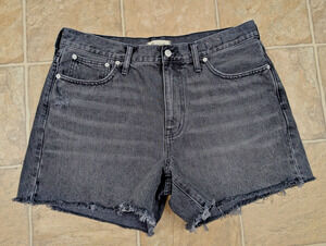 Madewell 31 Relaxed Mid Length denim Shorts raw hems chalky black women 1896